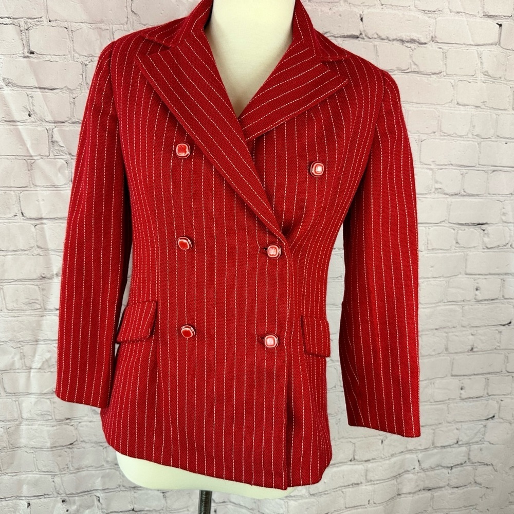 vtg Red Striped Double-Breasted Womens Jacket nautical classic jackie-O polished